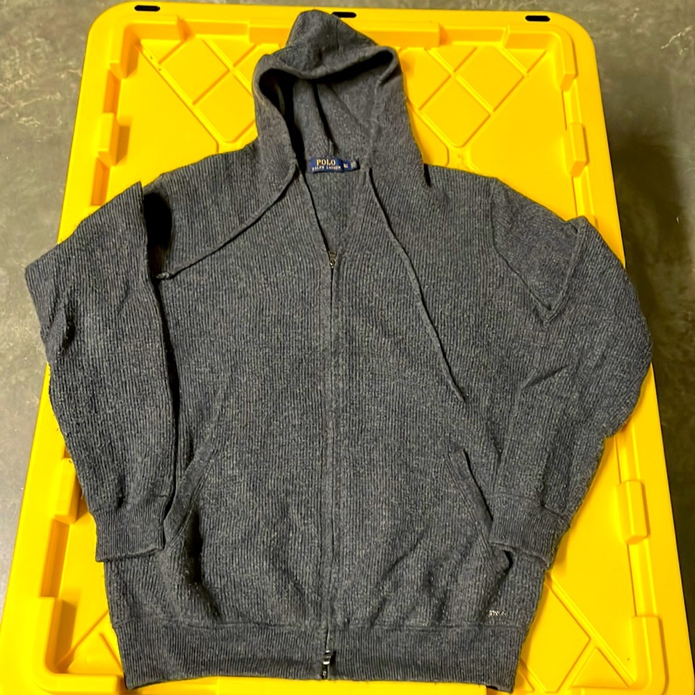 Vintage Polo Ralph Lauren Waffle Knit 100%  Merino Wool Double Zipper Hoodie